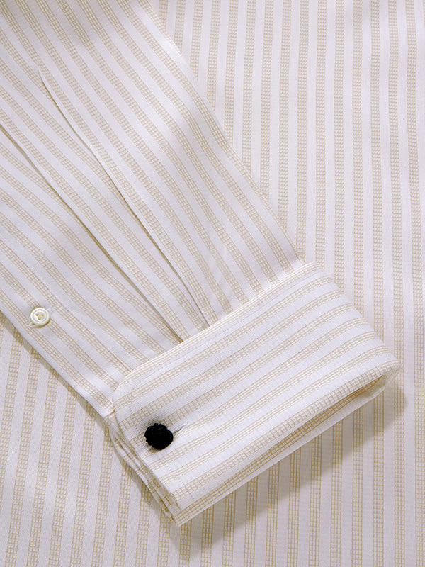 Da Vinci Sand Solid Full Sleeve Double Cuff Classic Fit Classic Formal Two Ply Mercerized Cotton Shirt