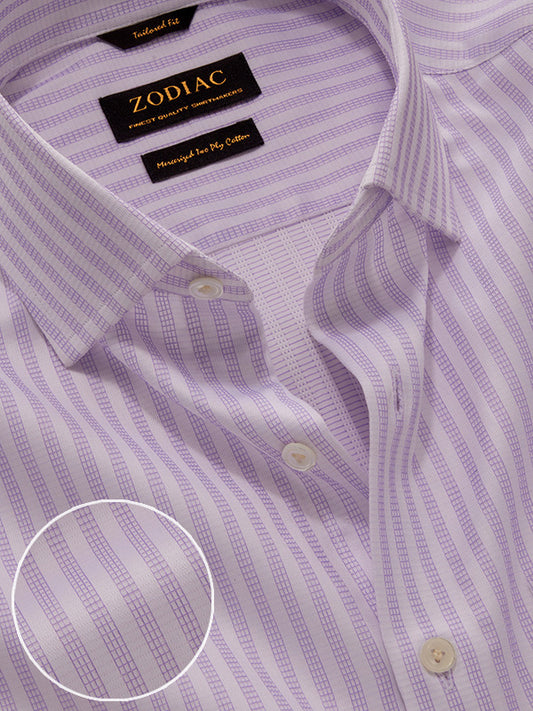 Da Vinci Lilac Solid Full Sleeve Double Cuff Tailored Fit Classic Formal Two Ply Mercerized Cotton Shirt