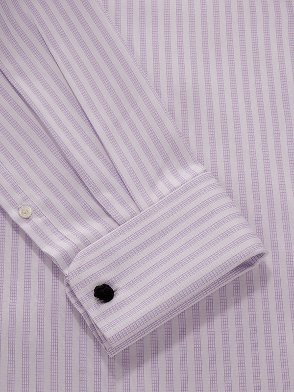 Da Vinci Lilac Solid Full Sleeve Double Cuff Tailored Fit Classic Formal Two Ply Mercerized Cotton Shirt