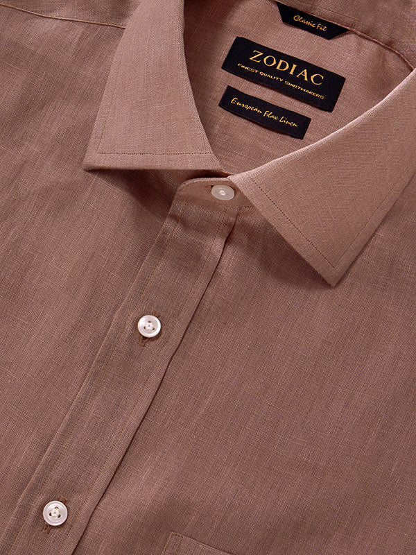 Positano Brown Solid Half Sleeve Classic Fit Semi Formal European Flax Linen Shirt