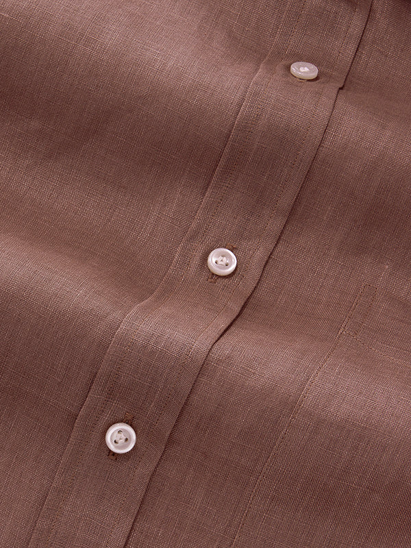 Positano Brown Solid Half Sleeve Classic Fit Semi Formal European Flax Linen Shirt