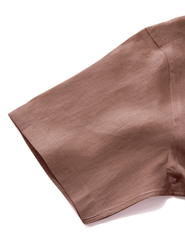 Positano Brown Solid Half Sleeve Classic Fit Semi Formal European Flax Linen Shirt