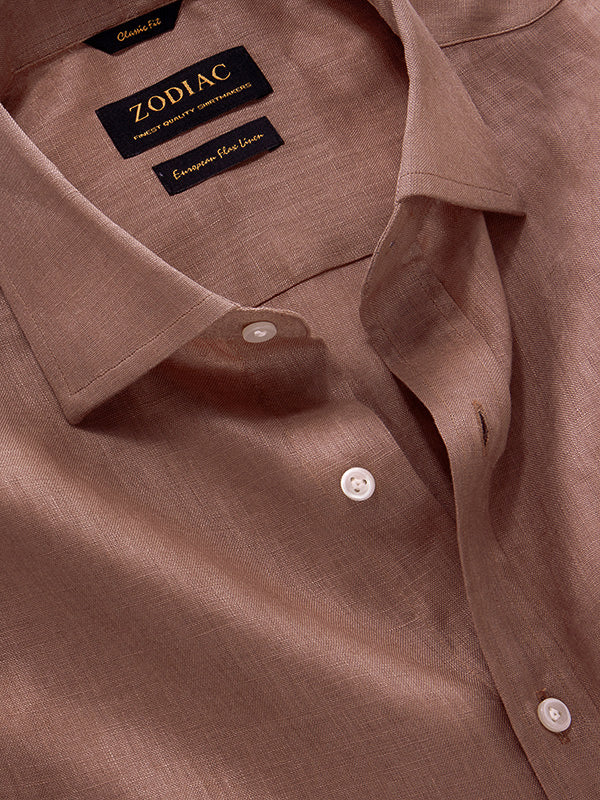 Positano Brown Solid Half Sleeve Classic Fit Semi Formal European Flax Linen Shirt