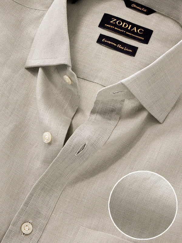 Positano Light Grey Solid Half Sleeve Classic Fit Semi Formal European Flax Linen Shirt