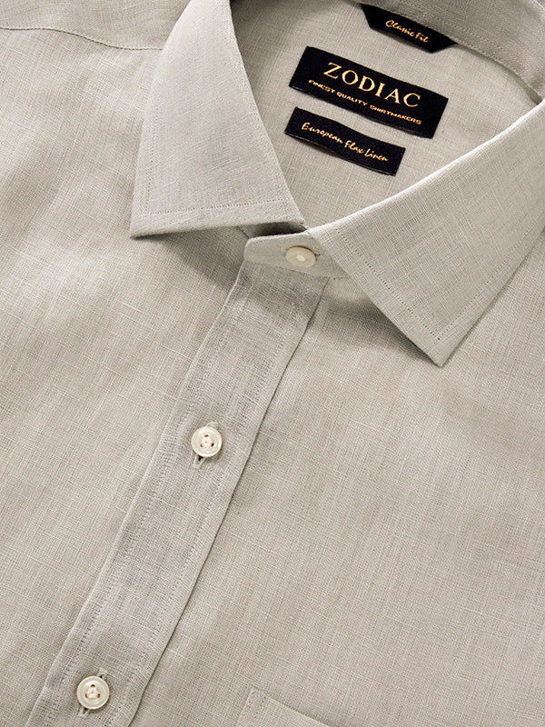 Positano Light Grey Solid Half Sleeve Classic Fit Semi Formal European Flax Linen Shirt