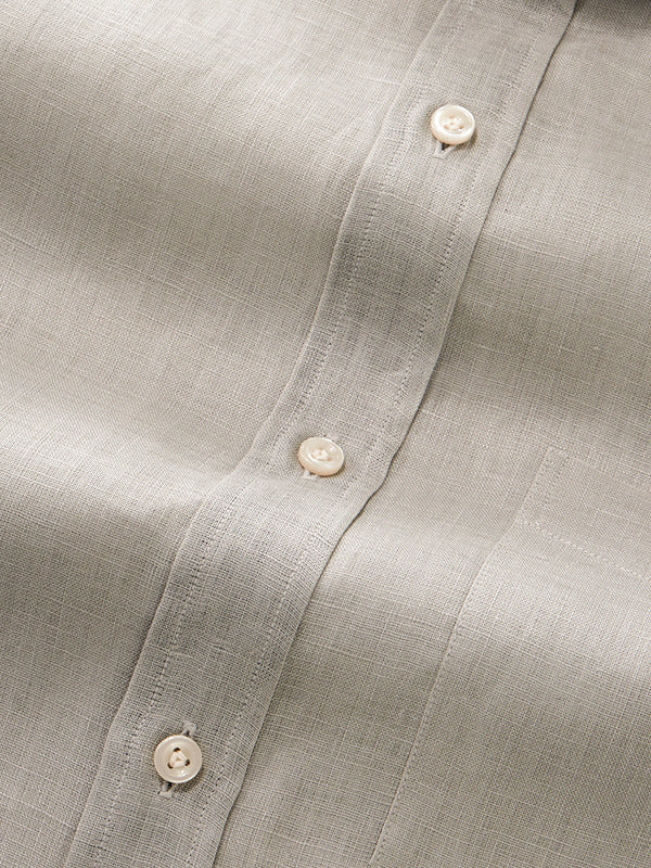 Positano Light Grey Solid Half Sleeve Classic Fit Semi Formal European Flax Linen Shirt