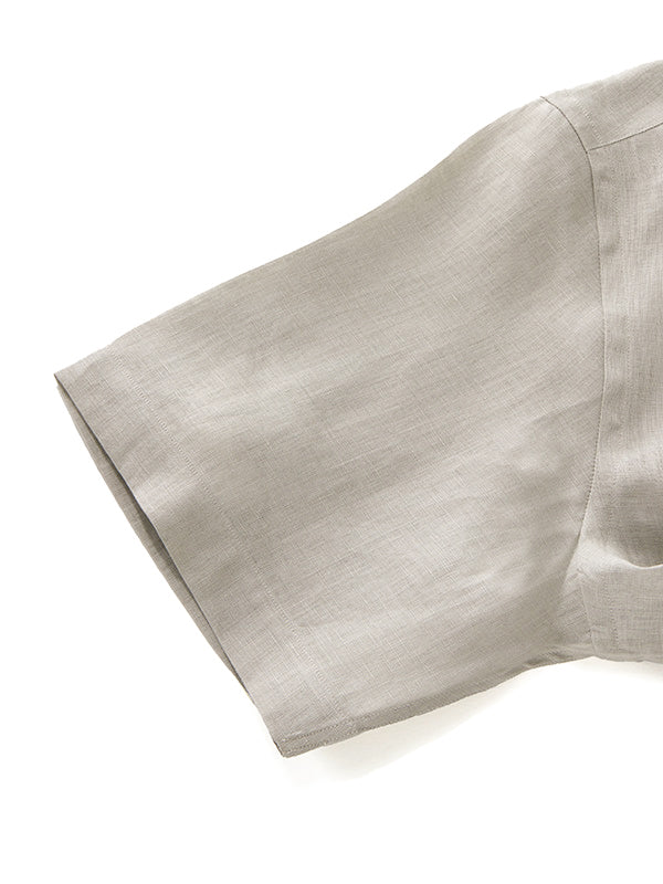 Positano Light Grey Solid Half Sleeve Classic Fit Semi Formal European Flax Linen Shirt