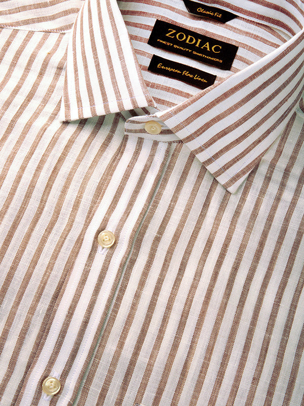 Positano Sand Striped Full Sleeve Single Cuff Classic Fit Semi Formal European Flax Linen Shirt