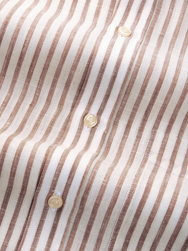 Positano Sand Striped Full Sleeve Single Cuff Classic Fit Semi Formal European Flax Linen Shirt