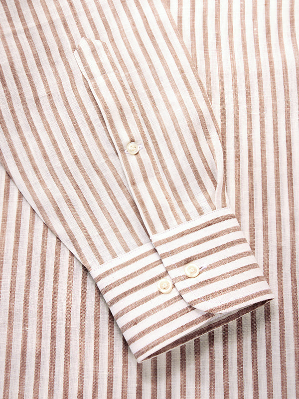 Positano Sand Striped Full Sleeve Single Cuff Classic Fit Semi Formal European Flax Linen Shirt