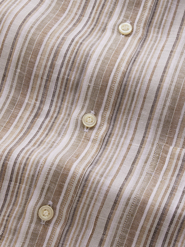 Positano Sand Striped Full Sleeve Single Cuff Classic Fit Semi Formal European Flax Linen Shirt