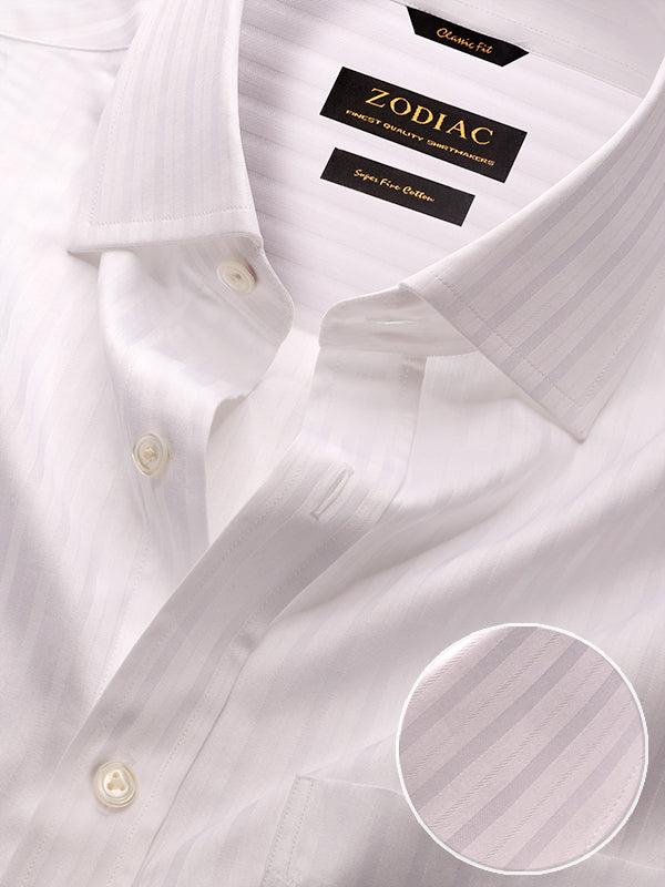 Marchetti White Striped Full Sleeve Single Cuff Classic Fit Classic Formal Cotton Shirt