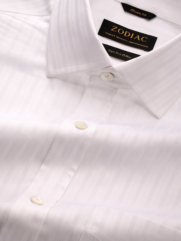Marchetti White Striped Full Sleeve Single Cuff Classic Fit Classic Formal Cotton Shirt