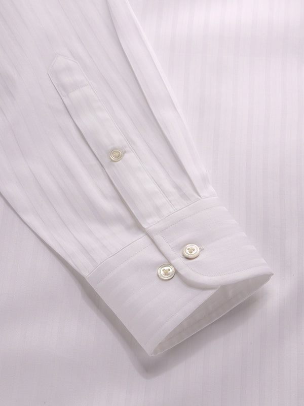 Marchetti White Striped Full Sleeve Single Cuff Classic Fit Classic Formal Cotton Shirt