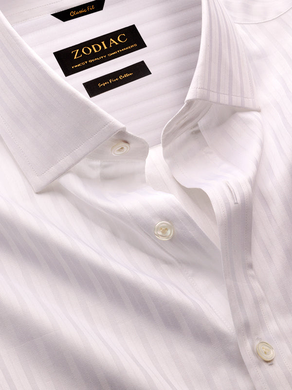 Marchetti White Striped Full Sleeve Single Cuff Classic Fit Classic Formal Cotton Shirt
