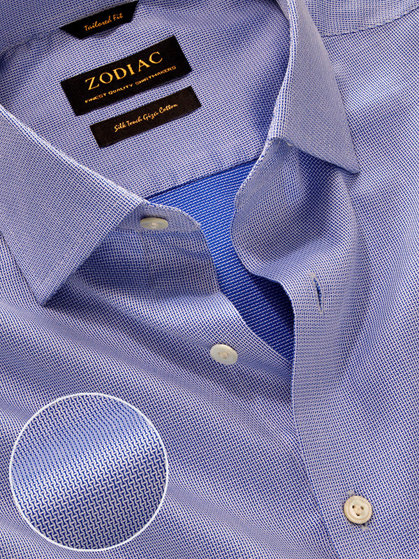Montefalco Blue Solid Full Sleeve Single Cuff Tailored Fit Classic Formal Egyptian Giza Silk Touch Cotton Shirt