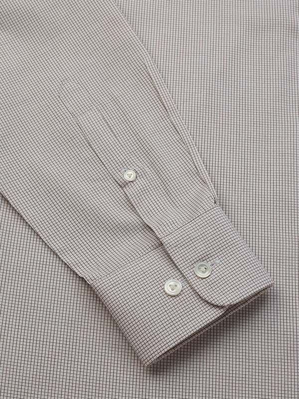 Ponte Beige Solid Full Sleeve Single Cuff Tailored Fit Classic Formal Two Ply Mercerized Cotton Shirt