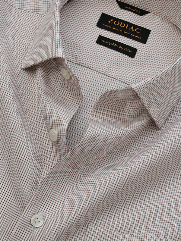 Ponte Beige Solid Full Sleeve Single Cuff Tailored Fit Classic Formal Two Ply Mercerized Cotton Shirt