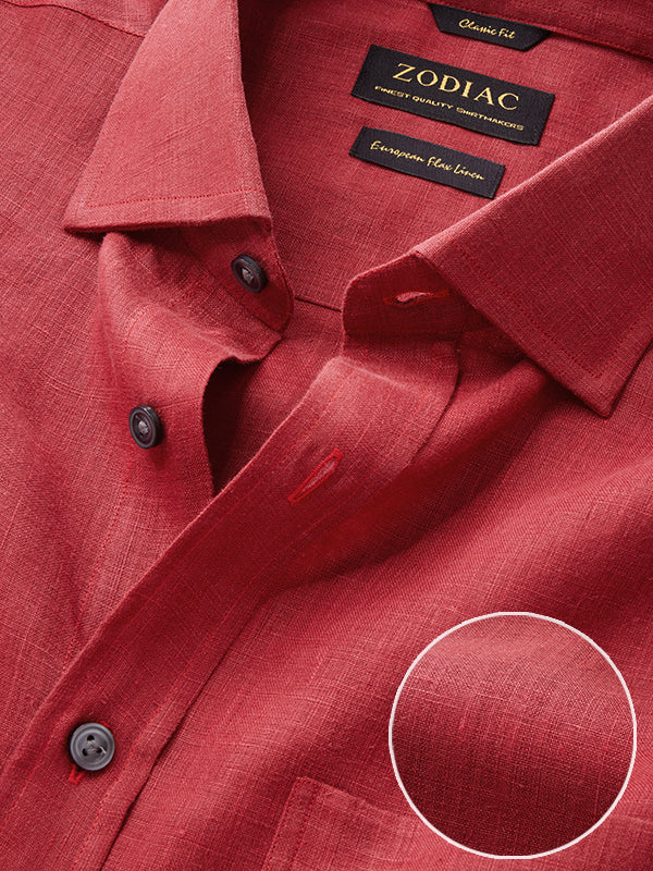Praiano Red Solid Full Sleeve Single Cuff Classic Fit Semi Formal European Flax Linen Shirt