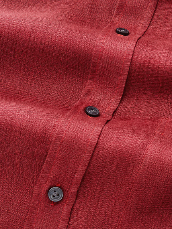 Praiano Red Solid Full Sleeve Single Cuff Classic Fit Semi Formal European Flax Linen Shirt