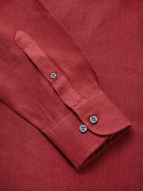 Praiano Red Solid Full Sleeve Single Cuff Classic Fit Semi Formal European Flax Linen Shirt