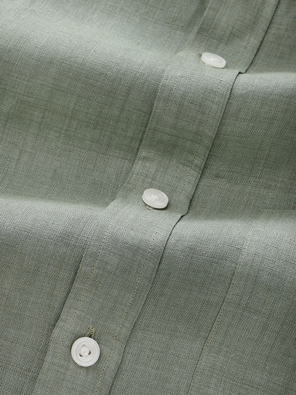 Praiano Olive Solid Half Sleeve Classic Fit Semi Formal European Flax Linen Shirt
