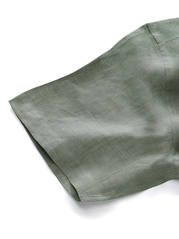 Praiano Olive Solid Half Sleeve Classic Fit Semi Formal European Flax Linen Shirt