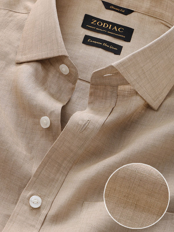 Praiano Sand Solid Half Sleeve Classic Fit Semi Formal European Flax Linen Shirt