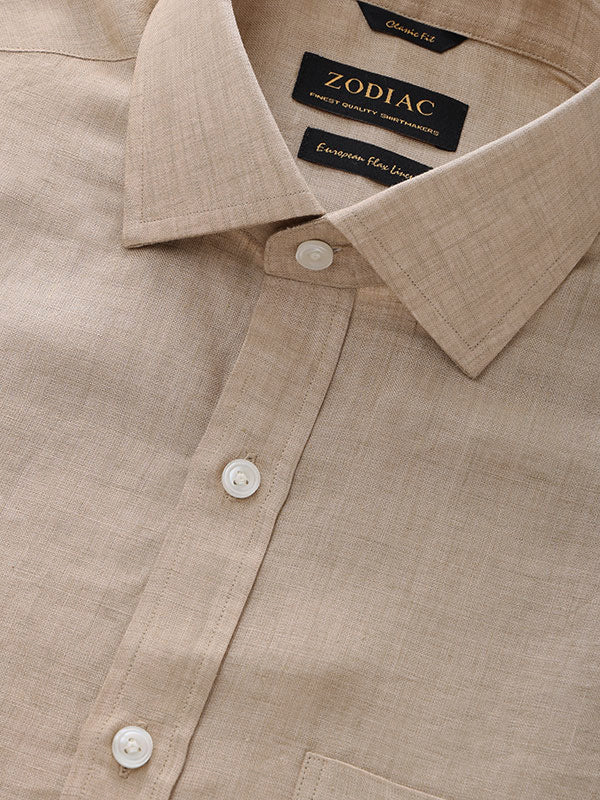 Praiano Sand Solid Half Sleeve Classic Fit Semi Formal European Flax Linen Shirt