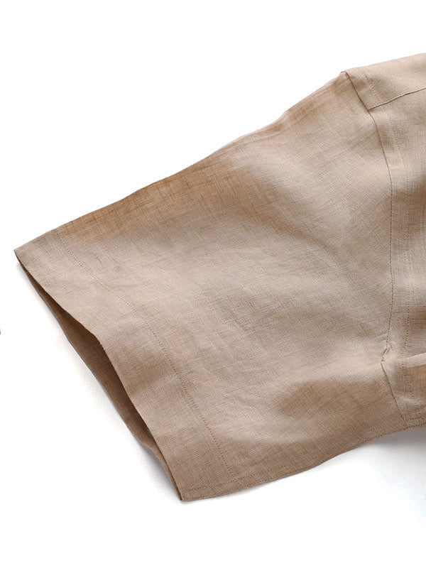 Praiano Sand Solid Half Sleeve Classic Fit Semi Formal European Flax Linen Shirt