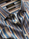 Vivace Blue Striped Full Sleeve Single Cuff Tailored Fit Semi Formal Silk Touch Egyptian Giza Cotton Shirt