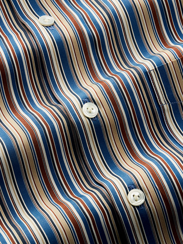 Vivace Blue Striped Full Sleeve Single Cuff Tailored Fit Semi Formal Silk Touch Egyptian Giza Cotton Shirt