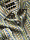 Vivace Olive Striped Full Sleeve Single Cuff Tailored Fit Semi Formal Silk Touch Egyptian Giza Cotton Shirt