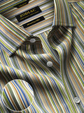 Vivace Olive Striped Full Sleeve Single Cuff Tailored Fit Semi Formal Silk Touch Egyptian Giza Cotton Shirt
