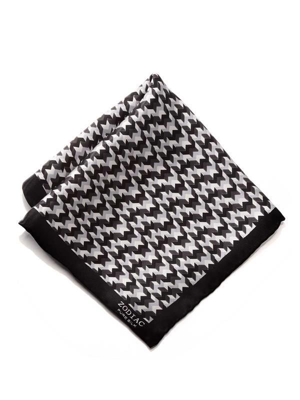 Black/ White All Over Silk Pocket Square