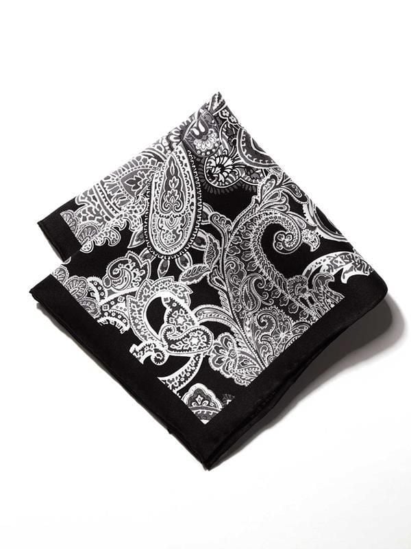 Dark Grey Paisley Silk Pocket Square
