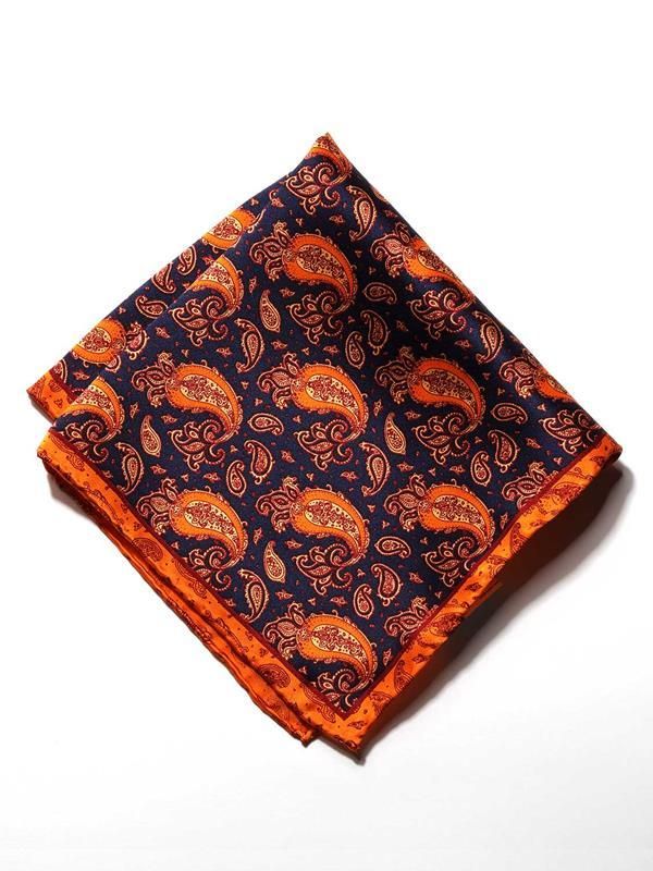 Dark Orange Paisley Silk Pocket Square