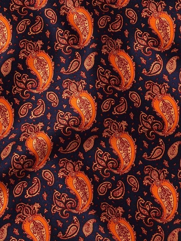 Dark Orange Paisley Silk Pocket Square