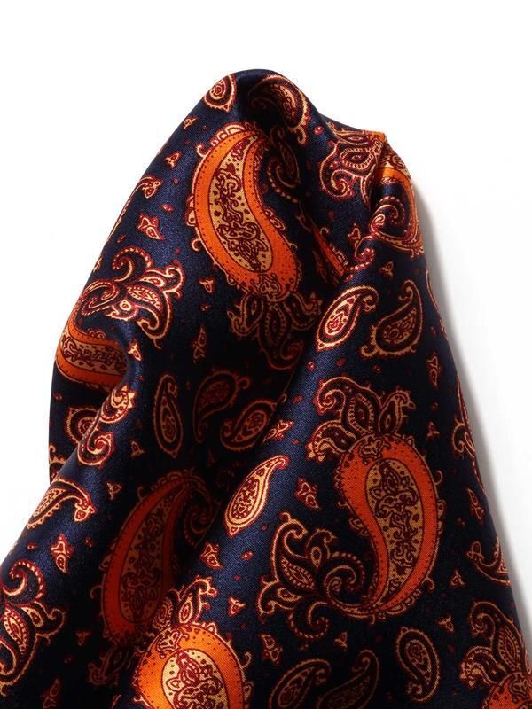 Dark Orange Paisley Silk Pocket Square