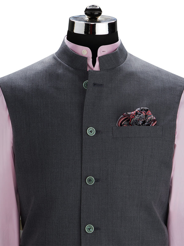 Pollone Dark Grey Poly Wool Sleeveless Jodhpuri