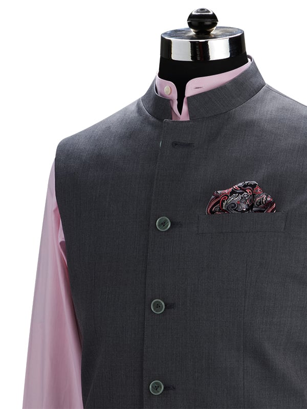 Pollone Dark Grey Poly Wool Sleeveless Jodhpuri