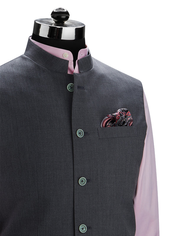Pollone Dark Grey Poly Wool Sleeveless Jodhpuri