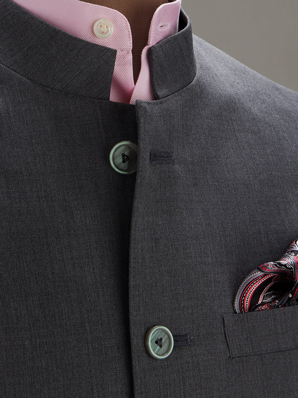 Pollone Dark Grey Poly Wool Sleeveless Jodhpuri
