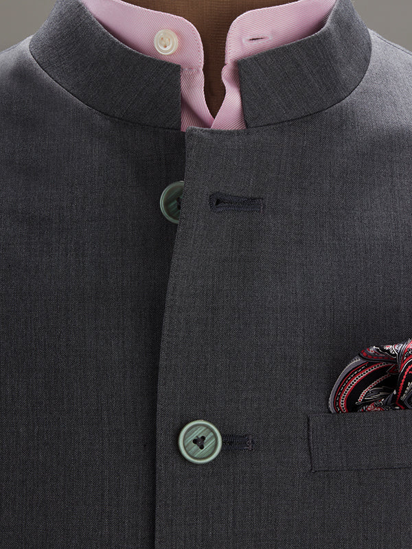 Pollone Dark Grey Poly Wool Sleeveless Jodhpuri
