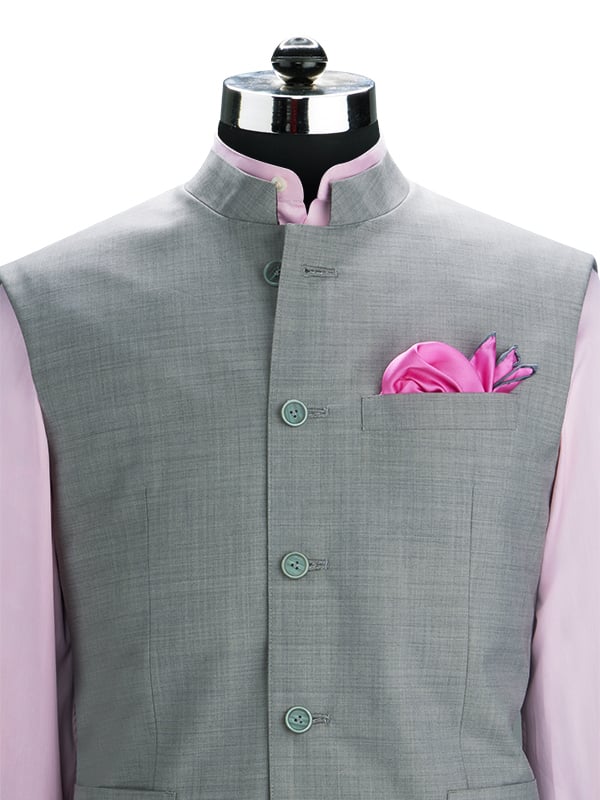Pollone Light Grey Poly Wool Sleeveless Jodhpuri