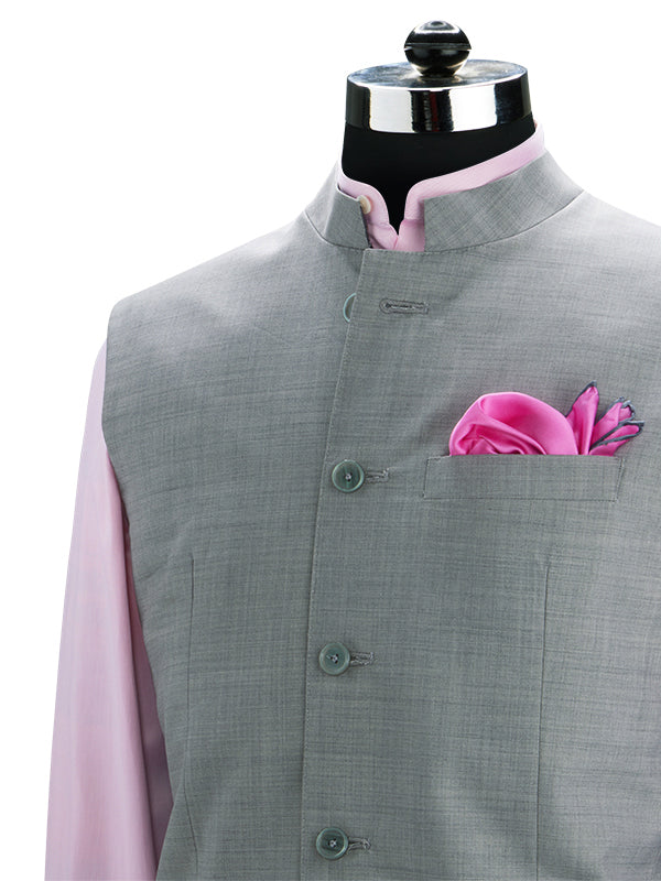 Pollone Light Grey Poly Wool Sleeveless Jodhpuri