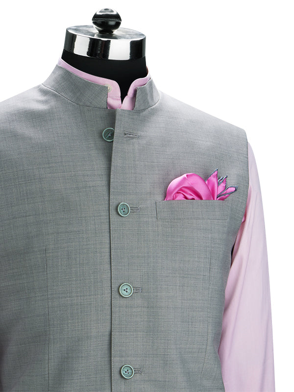 Pollone Light Grey Poly Wool Sleeveless Jodhpuri