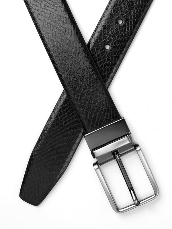 Black/Brown Reversible Textured Leather Belt