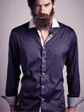 Capstan Navy Solid Full Sleeve Single Cuff Slim Fit Party Wear Blended Shirt
