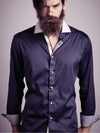 Capstan Navy Solid Full Sleeve Single Cuff Slim Fit Party Wear Blended Shirt